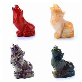 Natural Gemstone Carved Healing Wolf Figurines, Reiki Stones Statues for Energy Balancing Meditation Therapy