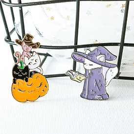 Halloween wizard cat kitten pumpkin alloy oil dripping brooch funny badge clothing bag accessories female