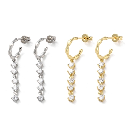 Rack Plating Brass Micro Pave Clear Cubic Zirconia Stud Earrings, Dangle Earrings for Women, Long-Lasting Plated, Lead Free & Cadmium Free