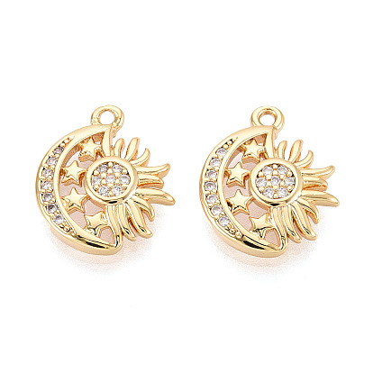 Подвески из латуни с прозрачным фианитом, луна и солнце, без никеля 