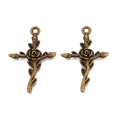 Сплавочные подвески тибетского стиля, крест с розой, без кадмия и без свинца