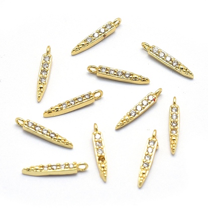 Brass Charms, with Cubic Zirconia, Cadmium Free & Nickel Free & Lead Free, Knife, Real 18K Gold Plated