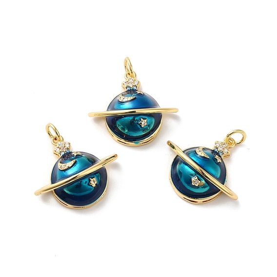 Стойка металлическая латунная микропрофилированная кубическая циркония подвески, с прыгающим кольцом и эмалью, без свинца и без кадмия, очарование планеты, реальный 18 k позолоченный