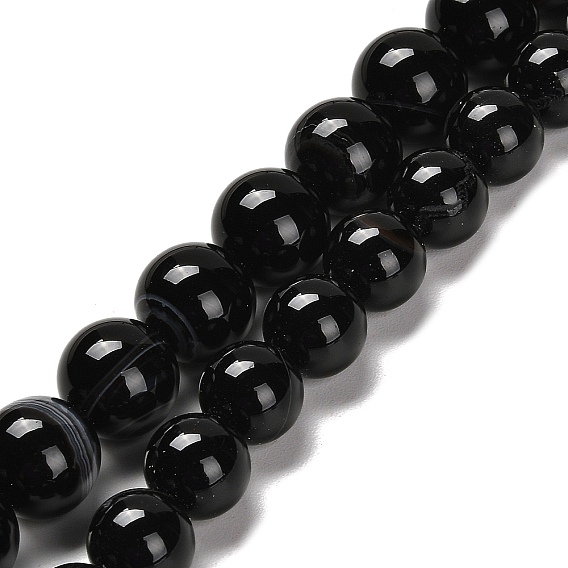 Натуральный черный агат бисер нитей, круглые, окрашенная и подогревом