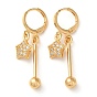Rhinestone Star Leverback Earrings, Brass Bar Drop Earrings for Women