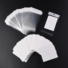 100Pcs Rectangle Paper One Pair Earring Display Cards with Hanging Hole, Jewelry Display Card for Pendants and Earrings Storage, with 100Pcs White Header OPP Cellophane Bags