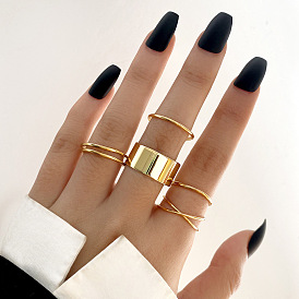 Minimalist Cross Hollow Out Black Joint Ring Set - 5 Pieces