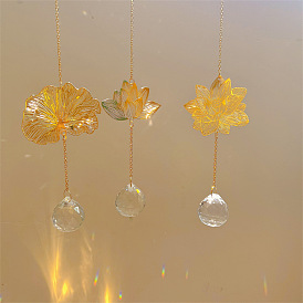 Brass Ginkgo Leaf Crystal Glass Pendant Simple Home Wall Alloy Decoration Sun Catcher Water