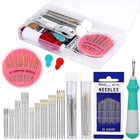 Iron Yarn Needles Tool, Include Wireless Access Point, Plastic Box, Ruler, Rings, Big Eye Blunt Needles, for Cross-Stitch, Knitting, Ribbon Embroidery