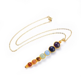 Chakra Jewelry, Natural Mixed Gemstone Pendant Necklaces, with Brass Cable Chains and Nylon Thread
