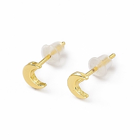 Brass Tiny Crescent Moon Stud Earrings for Women