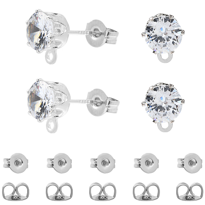 30 шт. фурнитура для сережек-гвоздиков из прозрачного кубического циркония, с 925 булавками из стерлингового серебра и горизонтальными петлями, 30 шт. Латунные гайки для ушей