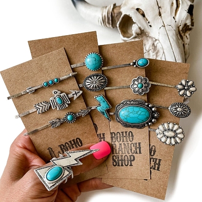 Tibetan Styles Alloy Hair Bobby Pins, with Synthetic Turquoise