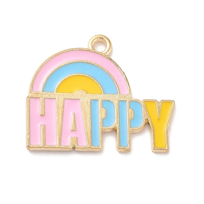 Alloy Enamel Pendants, Rainbow with Word HAPPY