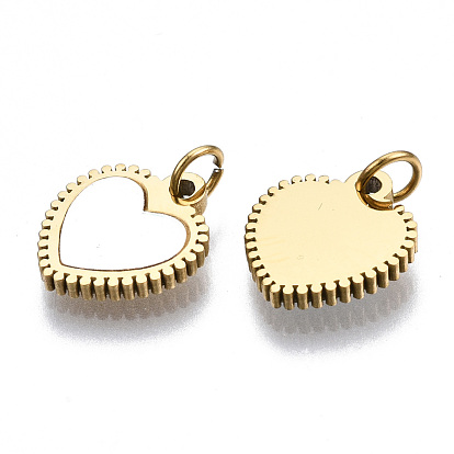 316 Surgical Stainless Steel Charms, with Shell and Jump Rings, Heart