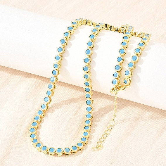 Collares de eslabones de cadena de latón con circonitas cúbicas planas redondas pavé, chapado en rack, larga duración plateado, real 18 k chapado en oro, sin plomo y el cadmio
