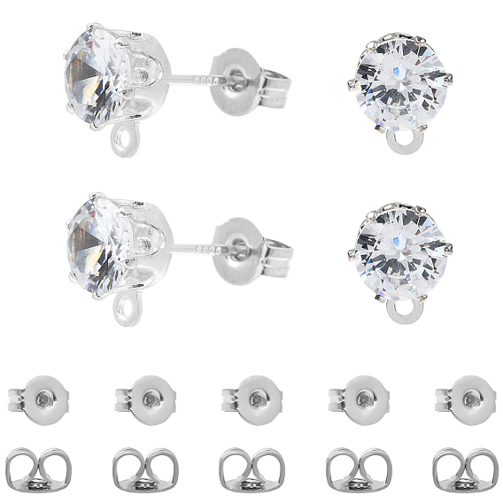 30 шт. фурнитура для сережек-гвоздиков из прозрачного кубического циркония, с 925 булавками из стерлингового серебра и горизонтальными петлями, 30 шт. Латунные гайки для ушей