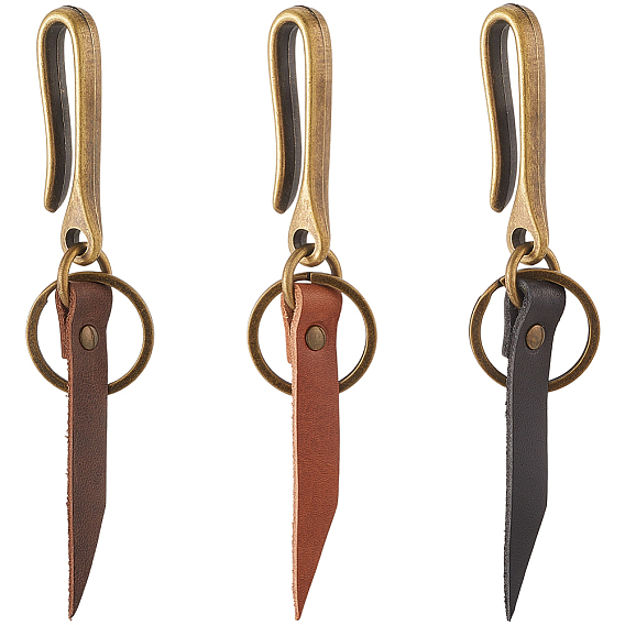3шт. 3 брелоки из коровьей кожи разных цветов, с подвесками из сплава и железными кольцами