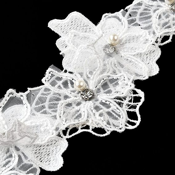 Flower Organza Ribbon, Clothes Accessories, with Rhinestone and Imitation Pearls Beads
