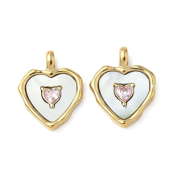 304 подвески из нержавеющей стали с розовыми стразами и натуральными белыми ракушками, сердце прелести