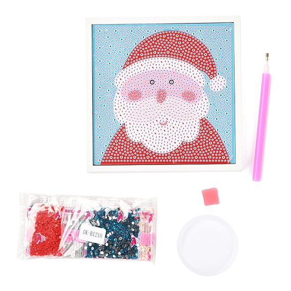 DIY Christmas Theme Diamond Painting Kits For Kids, Santa Claus Pattern Photo Frame Making, with Resin Rhinestones, Pen, Tray Plate and Glue Clay