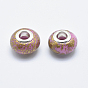Handmade Polymer Clay European Beads, with Silver Color Plated Brass Cores, Large Hole Beads, Rondelle