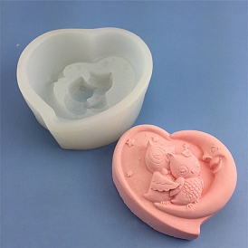 DIY Food Grade DIY Silicone Candle Molds, for Candle Making, Heart with Moon & Owl