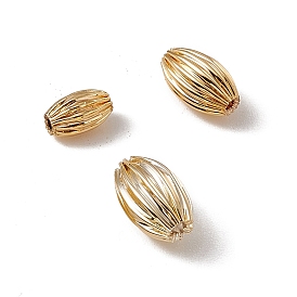 Brass Beads, Long-Lasting Plated, Corrugated Oval
