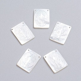 Natural White Shell Mother of Pearl Shell Pendants, Rectangle with Saint