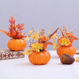 Foam Artificial Pumpkin with Leaf Decorations Ornaments, for Halloween Thanksgiving Autumn Decoration