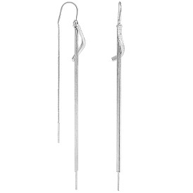 Clear Cubic Zirconia Linear Wave with Chain Tassel Dangle Earrings, 925 Sterling Silver Long Drop Ear Thread for Women