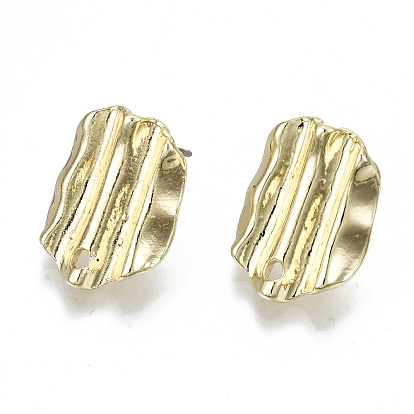 Rack Plating Hammered Alloy Stud Earring Findings, Cadmium Free & Nickel Free & Lead Free, with Steel Pins