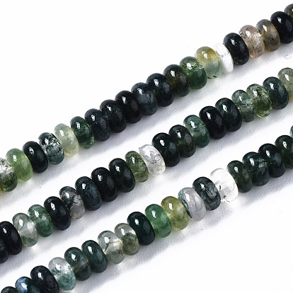 Natural Moss Agate Beads Strands, Rondelle