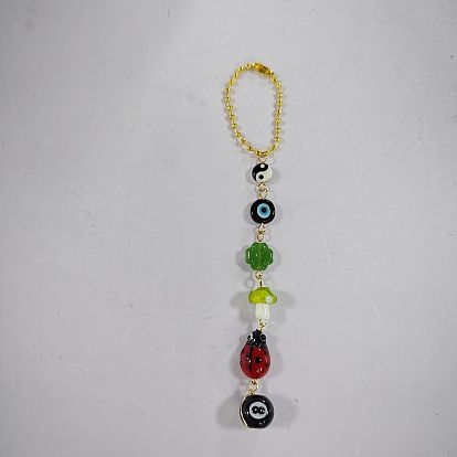 Handmade Lampwork & Natural Freshwater Shell & Glass & Acrylic Pendant Decorations, with Steel Ball Chains