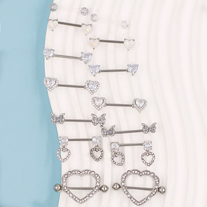 316l хирургические кольца для сосков в форме сердца и бабочки из нержавеющей стали, цвет нержавеющей стали