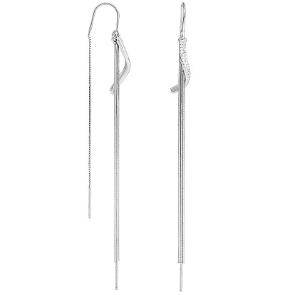 Clear Cubic Zirconia Linear Wave with Chain Tassel Dangle Earrings, 925 Sterling Silver Long Drop Ear Thread for Women