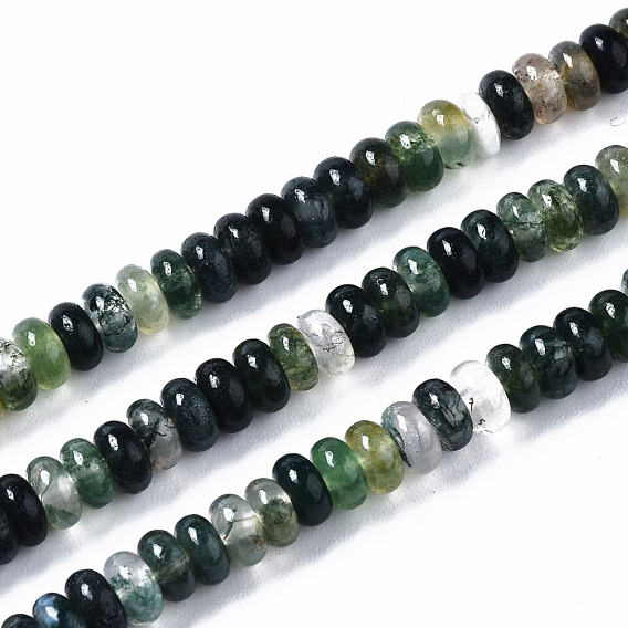 Natural Moss Agate Beads Strands, Rondelle