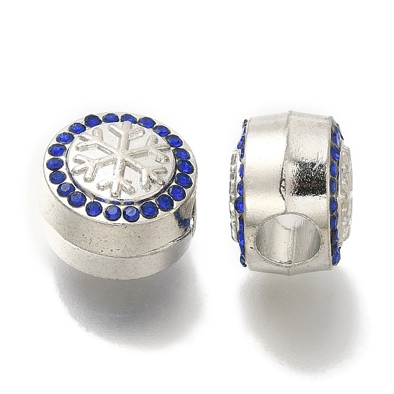 Стойки покрытие сплава европейские шарики, со стразами, бусины с большим отверстием, без свинца и без кадмия, плоские круглые со снежинкой