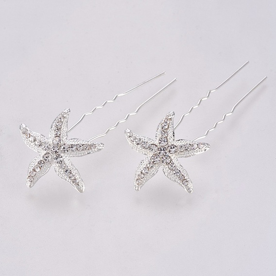 Wedding Bridal Alloy Hair Forks, with Rhinestone, Starfish/Sea Stars