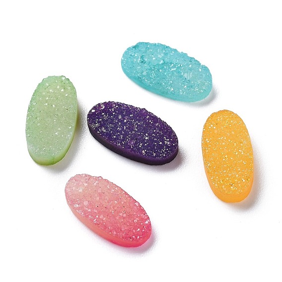 Natural Druzy Agate Cabochons, Dyed, Oval