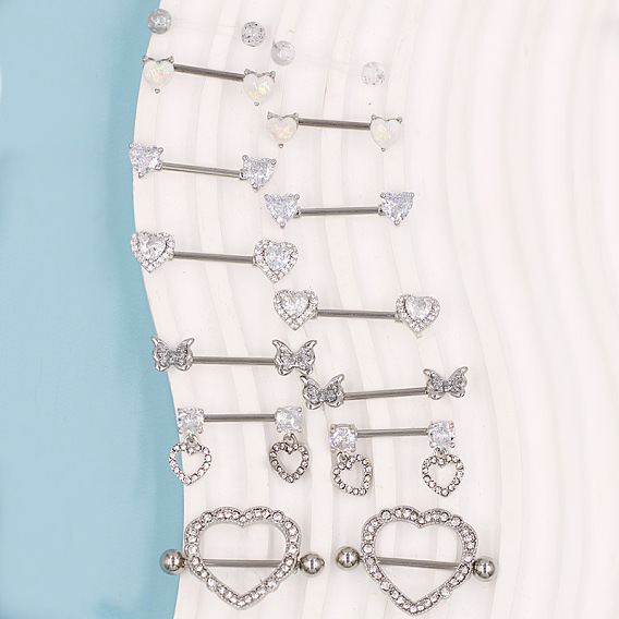 316l хирургические кольца для сосков в форме сердца и бабочки из нержавеющей стали, цвет нержавеющей стали