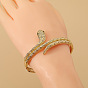 Stylish Copper Snake Bangle with Micro Inlaid Zircon Stones - Hip Hop Bracelet for Women