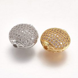 Латунные микро проложить кубического циркония бусы, плоско-круглые, полый