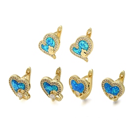 Heart Rack Plating Brass Micro Pave Cubic Zirconia Hoop Earrings, with Synthetic Opal, Cadmium Free & Lead Free, Long-Lasting Plated