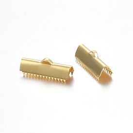304 Stainless Steel Ribbon Crimp Ends, Rectangle