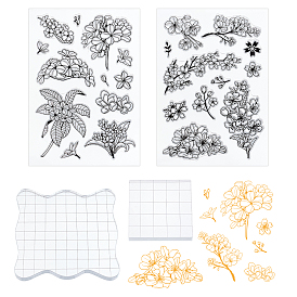 Globleland 2 Sheets 2 Style PVC Plastic Stamps, with 2Pcs 2 Size Acrylic Stamping Blocks Tools