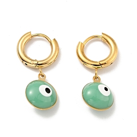 Enamel Evil Eye Dangle Hoop Earrings, Gold Plated 304 Stainless Steel Jewelry for Women