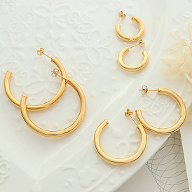 Minimalist Hollow C-shaped Earrings for Women, Titanium Steel 18K Gold Plated F469