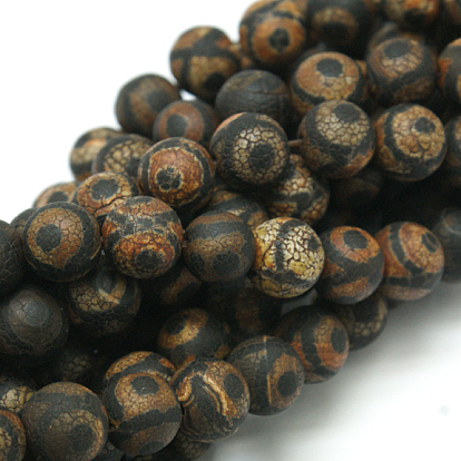 Tibetan Style 3-Eye dZi Beads, Natural Agate Bead Strands, Round, Dyed & Heated