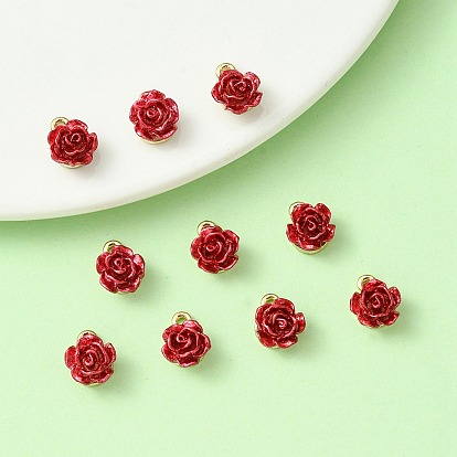 Rack Plating Alloy Charms, with ABS Plastic, Cadmium Free & Lead Free, Rose Flower with Letter K, Dark Red